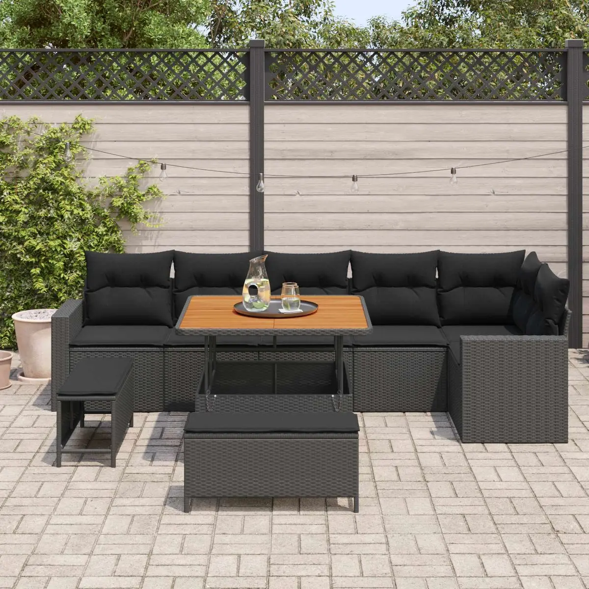 Outdoor Garden Sofa Set 11 Piece Modular Patio Seating Black Rattan Furniture