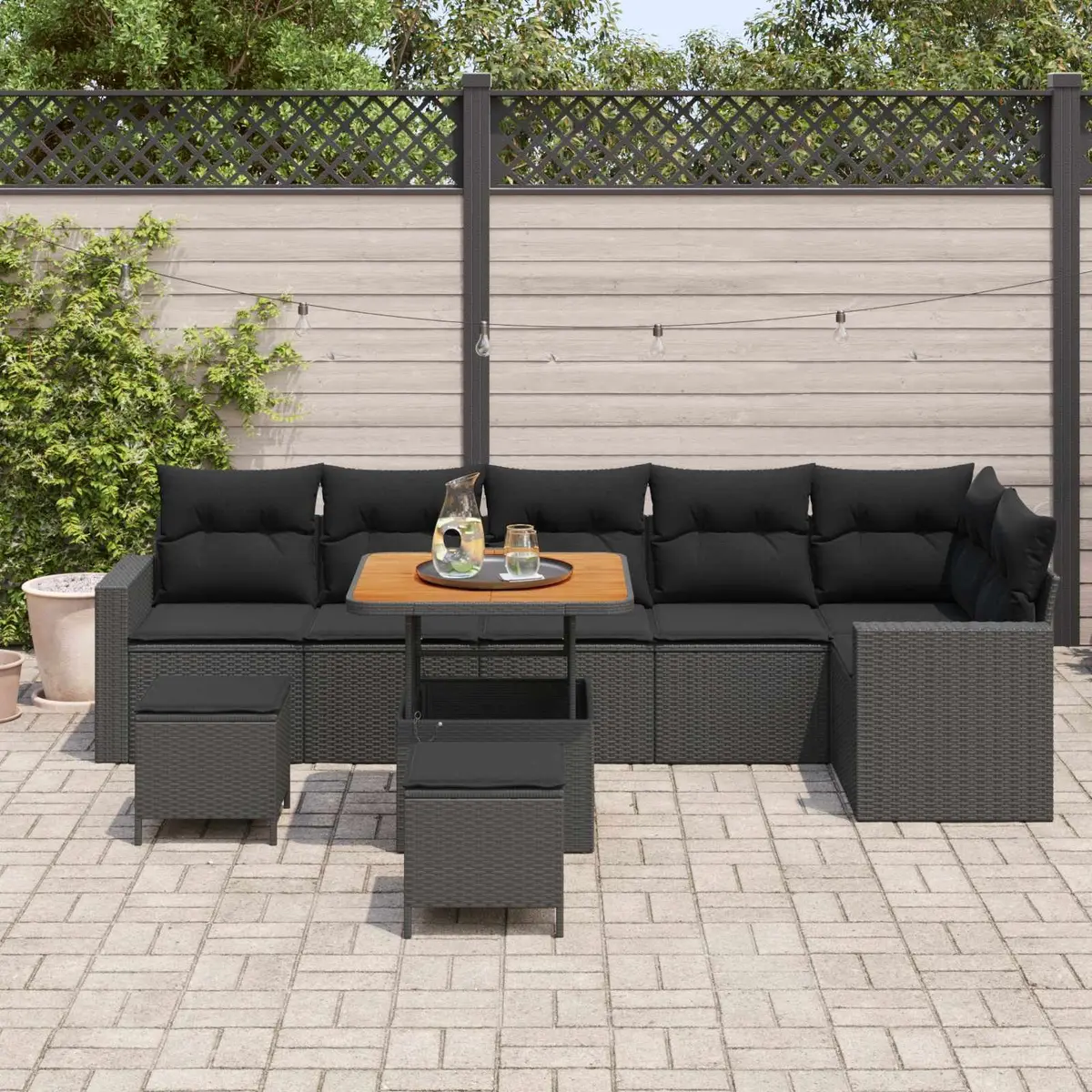 Modular Garden Sofa Set 11 Piece Poly Rattan Black with Weather Resistant Cushions