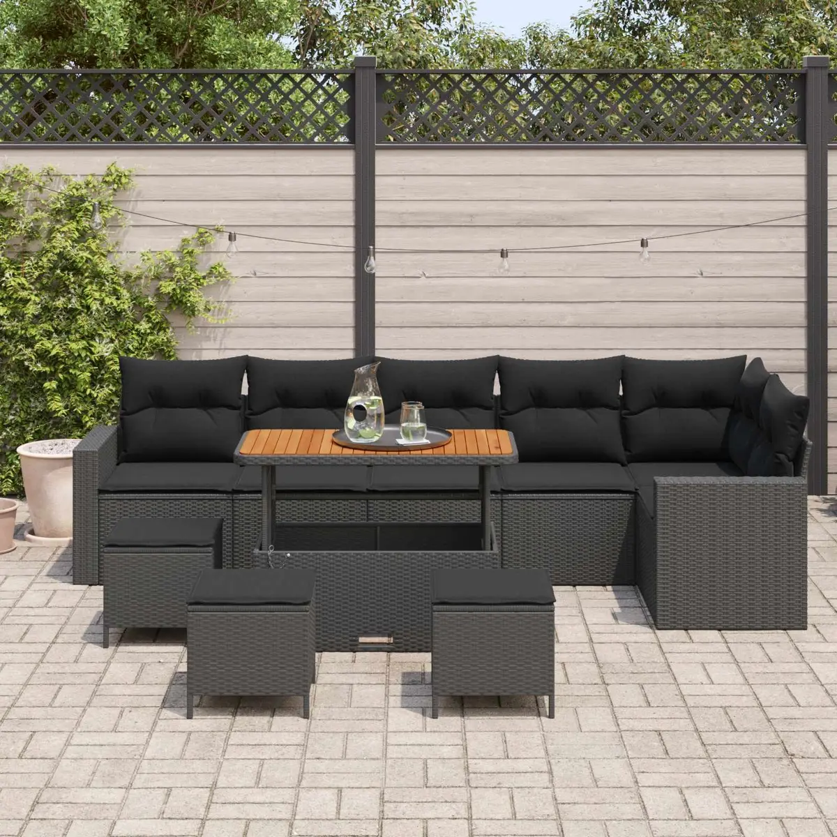 Outdoor Garden Sofa Set Modular Poly Rattan 12 Piece Black