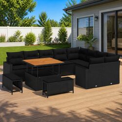 Outdoor Garden Sofa Set Modular Sectional Seating with Cushions Black Poly