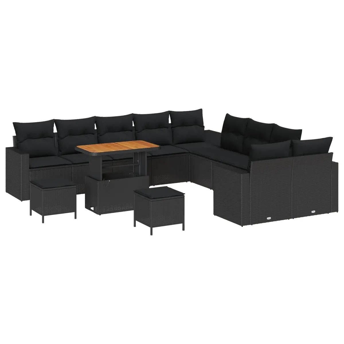 Modular Garden Sofa Set Poly Rattan with Acacia Wood Black 17 Piece