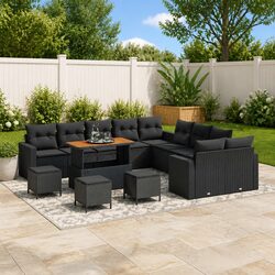 Modular Garden Sofa Set 18 Pieces Black Poly Rattan Outdoor Seating Patio