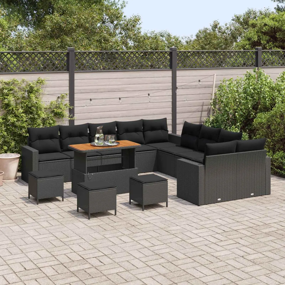 Modular Garden Sofa Set 18 Pieces Black Poly Rattan Outdoor Seating Patio