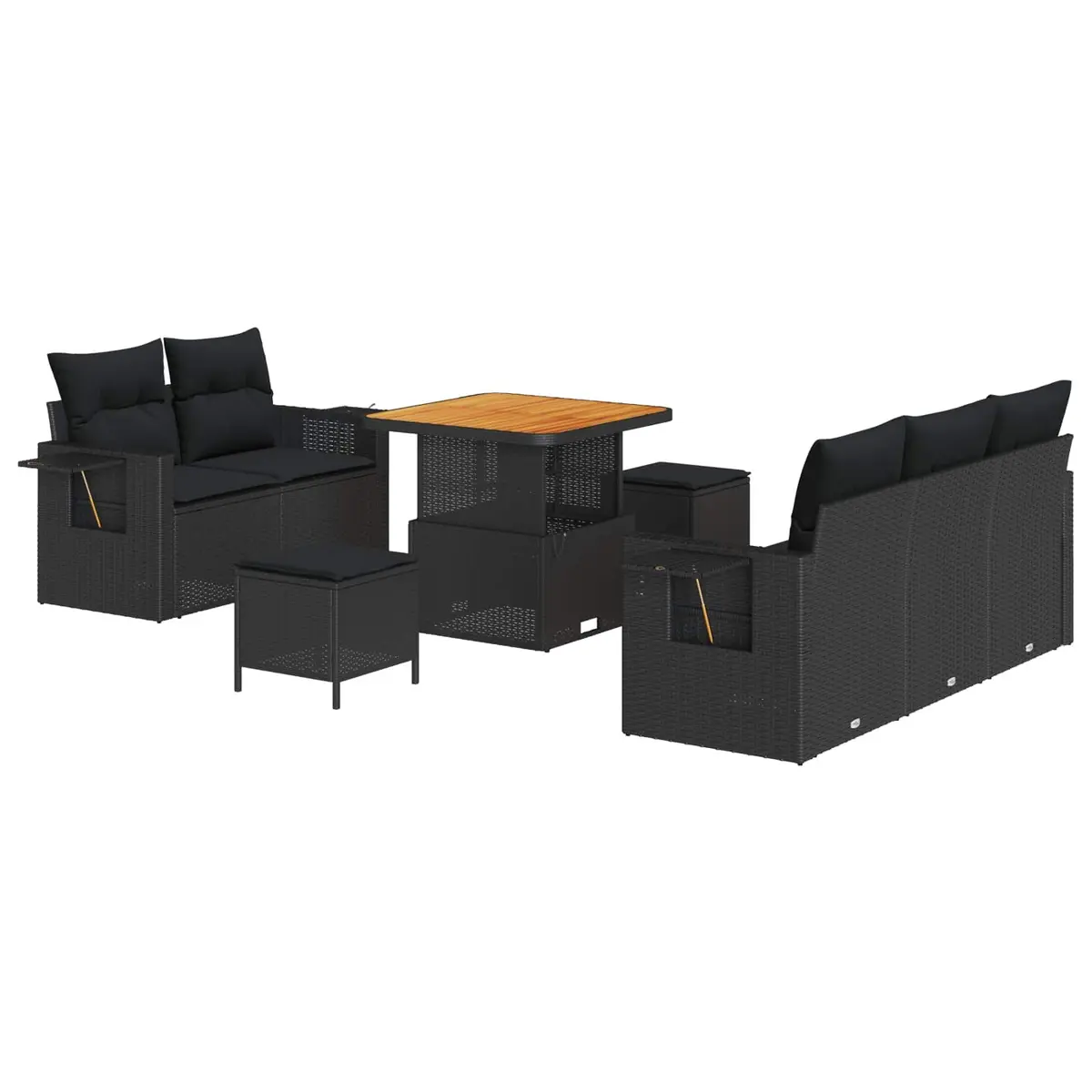 Outdoor Garden Sofa Set Modular 10 pcs Black Poly Rattan with Cushions Patio