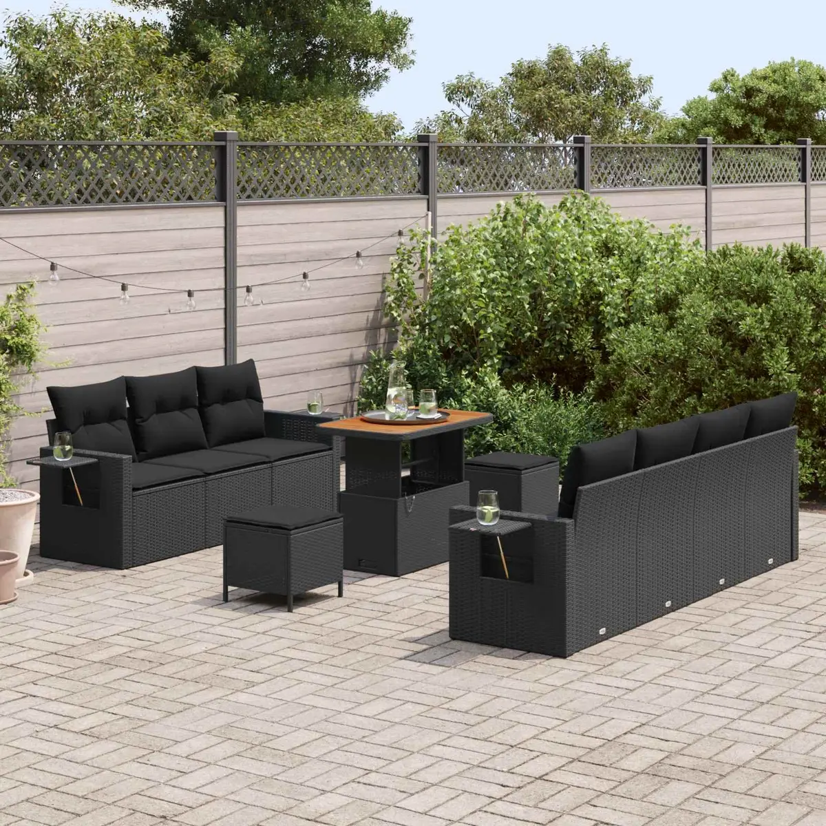 Modular Garden Sofa Set Poly Rattan 10 Pieces Black Outdoor Seating with Storage