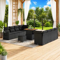 Practical 11-Piece Outdoor Modular Sofa Set in Black