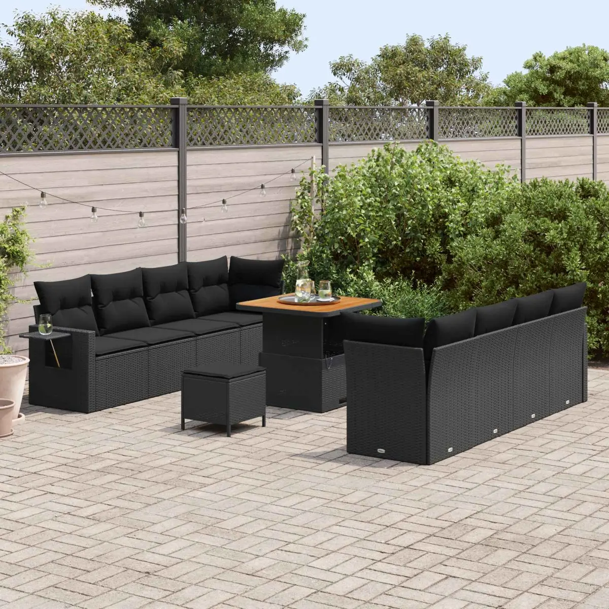 11-Piece Outdoor Modular Sofa Set in Black