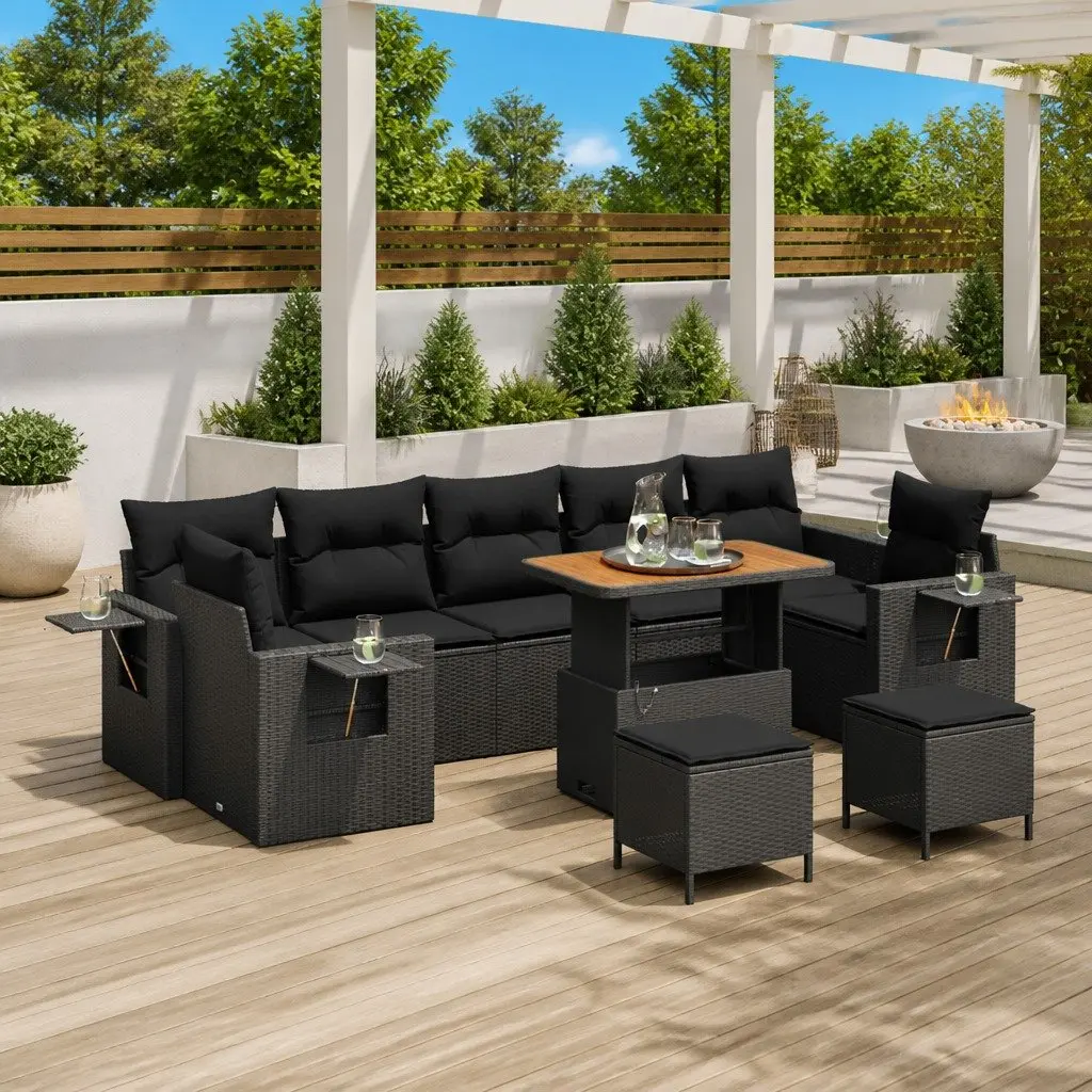 Modular Garden Sofa Set Black Poly Rattan Outdoor Sectional Seating