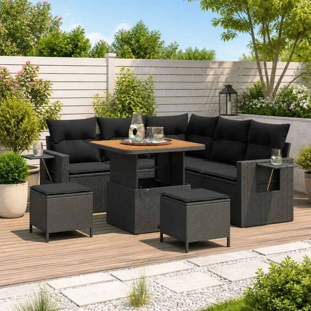 Outdoor Sofa Set Modular Poly Rattan 9 Piece Black Patio Garden Lounge