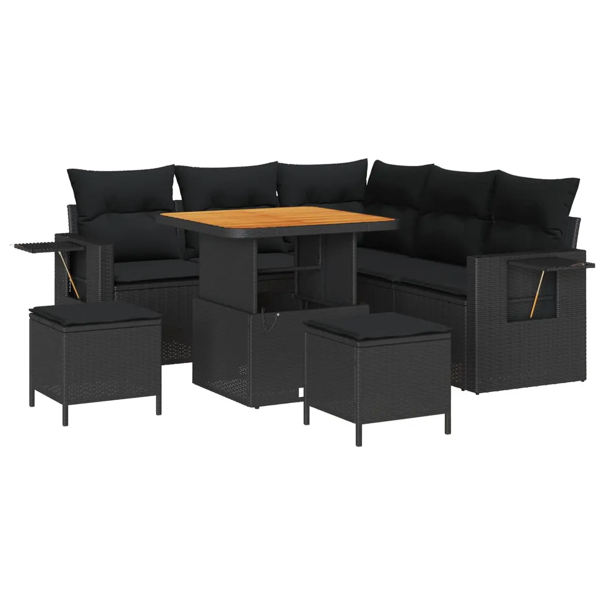 Outdoor Sofa Set Modular Poly Rattan 9 Piece Black Patio Garden Lounge