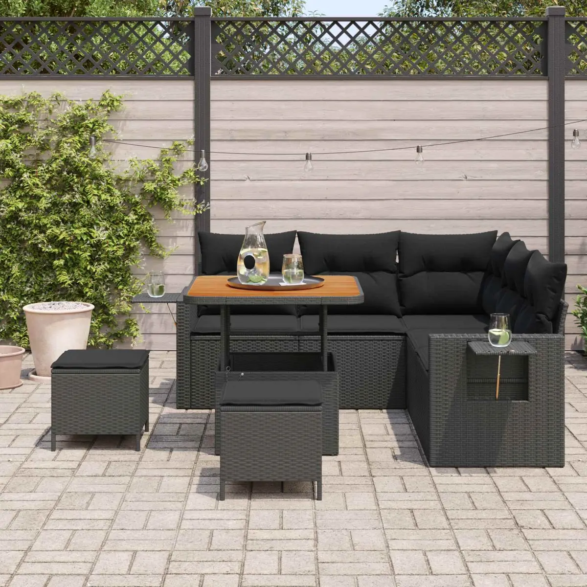 Outdoor Sofa Set Modular Poly Rattan 9 Piece Black Patio Garden Lounge
