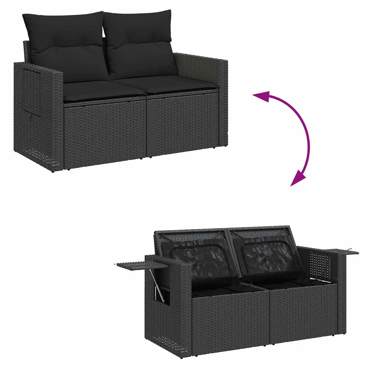 Outdoor Garden Sofa Set 9 Pieces Modular Black Patio Seating with Cushions