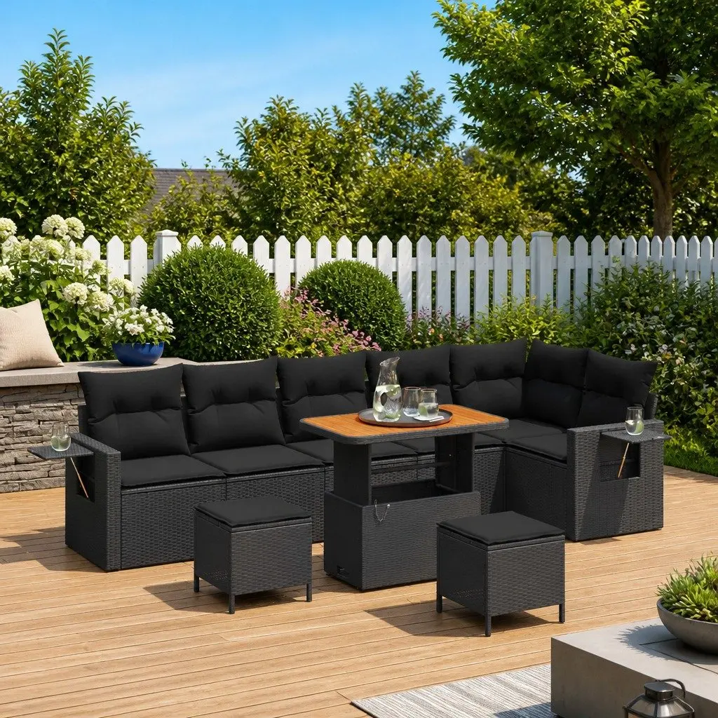 11 Piece Modular Outdoor Garden Sofa Set Black Poly Rattan