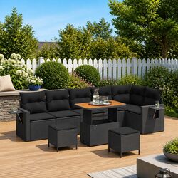 Outdoor Garden Sofa Set 11 Piece Modular Lounge Black Poly Rattan Patio