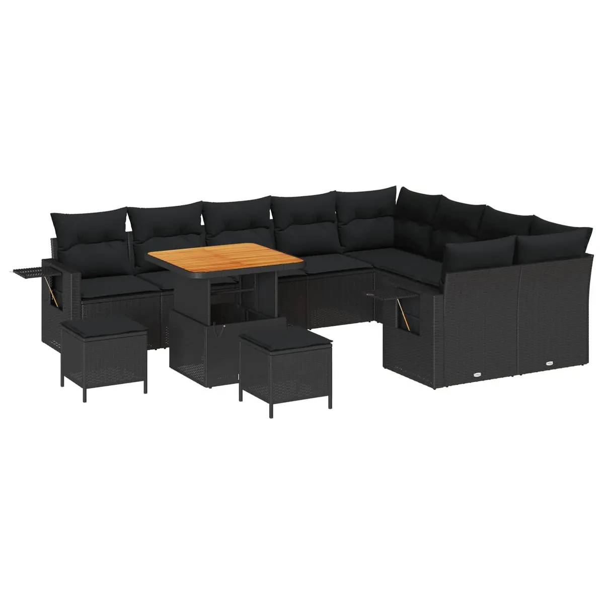 Modular Garden Sofa Set 12 Piece Outdoor Seating Black Poly Rattan Cushion