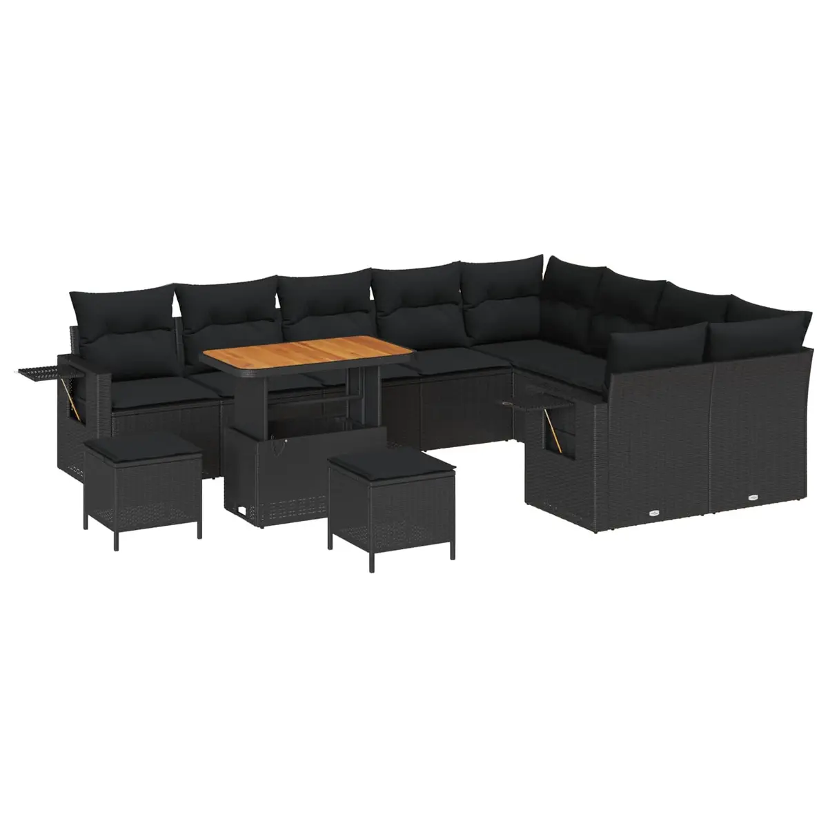 Modular Garden Sofa Set Poly Rattan 12 Pieces Black Outdoor Seating with Cushions