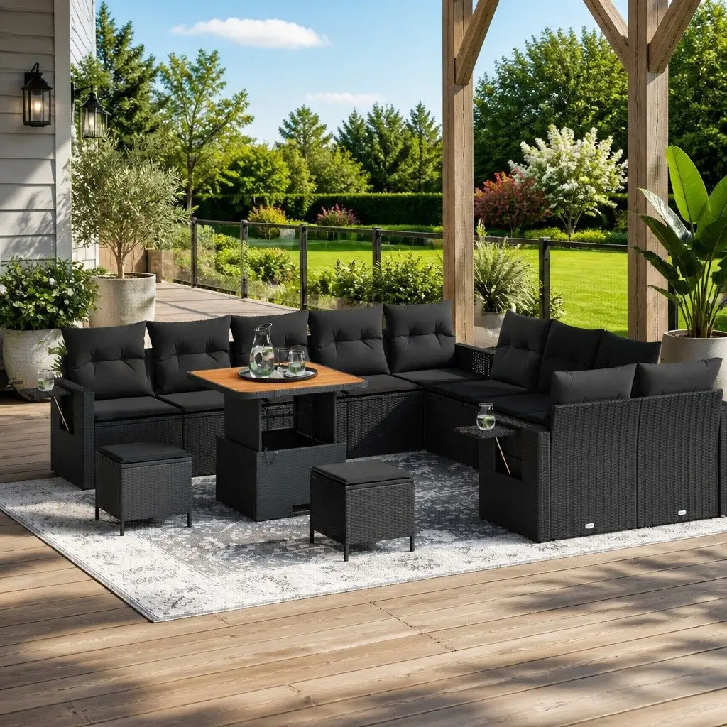 Garden Sofa Set 13 Pieces Outdoor Furniture Black Modular Lounge Seating