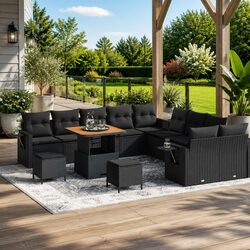 Modular Black Garden Sofa Set: 13 Pieces for Home