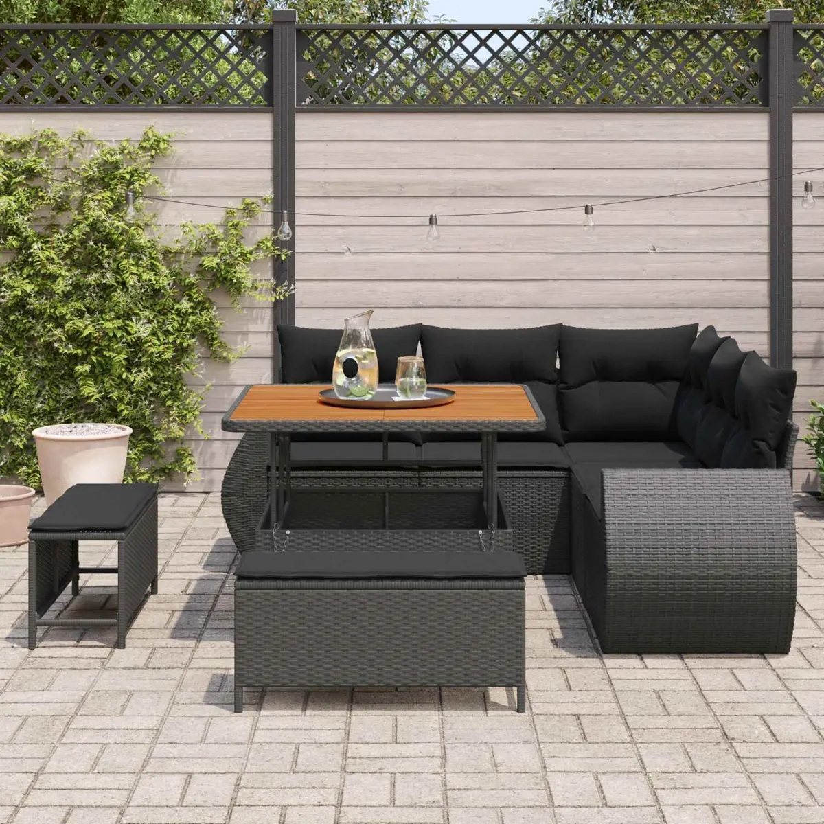8 Piece Modular Garden Sofa Set Poly Rattan Black with Cushions