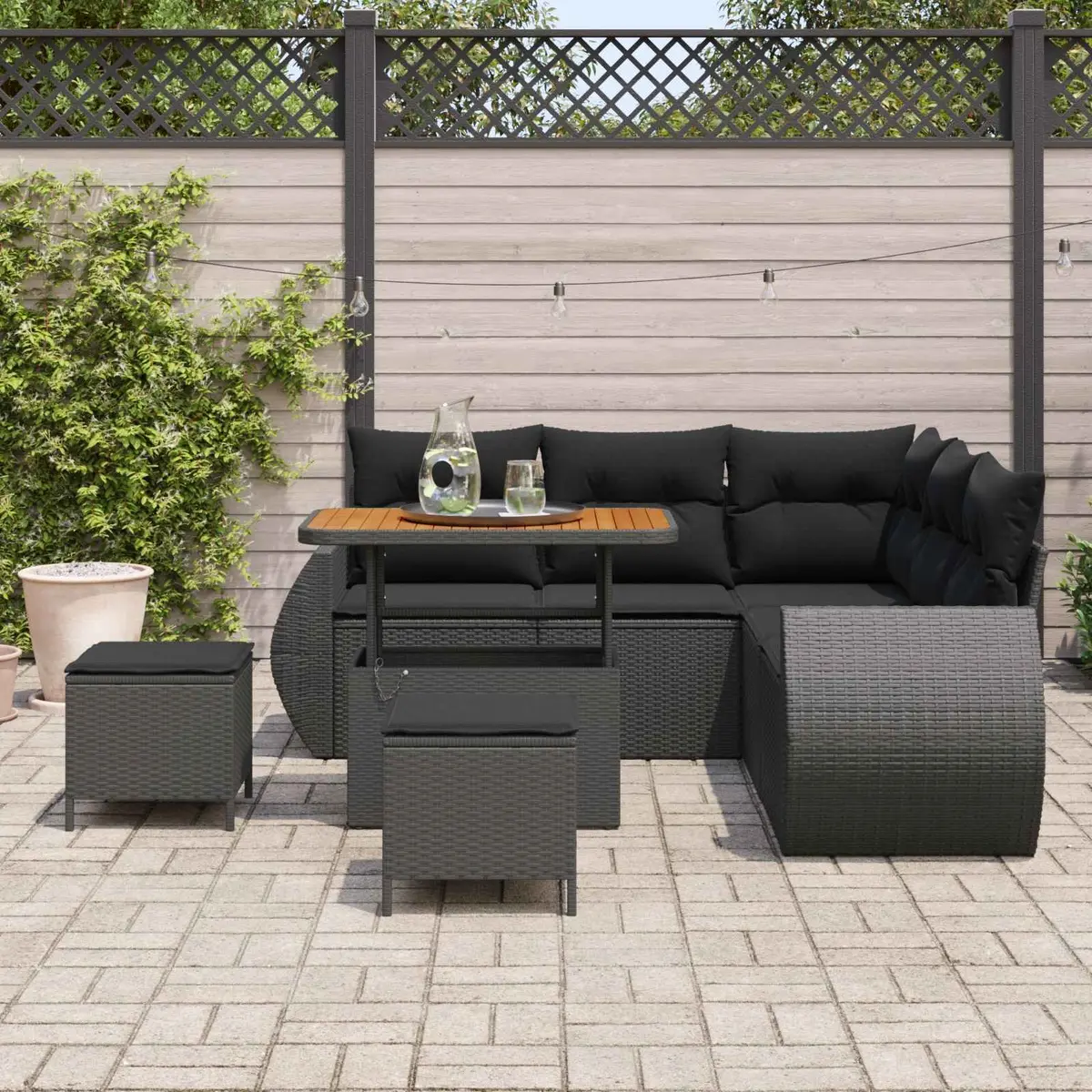 Modular Outdoor Garden Sofa Set 8 Piece Black Poly Rattan Sectional Seating