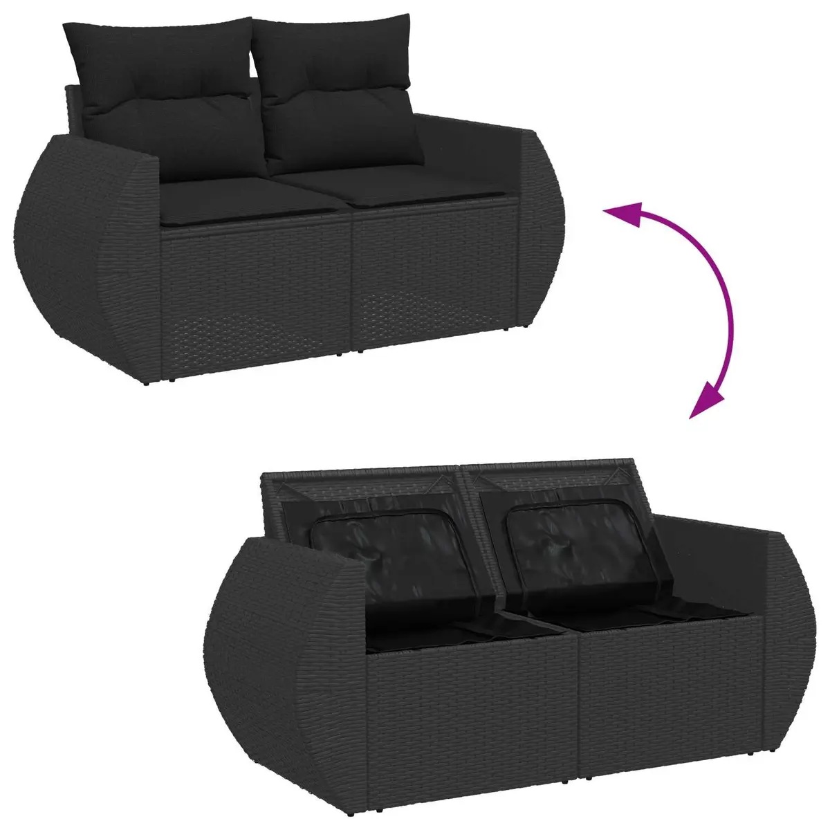 9PieceModularOutdoorSofaSetBlackPolyRattanAcaciaWoodCushionedSeatingforGardenandTerrace