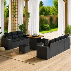 Outdoor Garden Sofa Set 10 Pcs Modular Patio Seating Black with Cushions