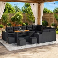 Modular Garden Sofa Set 13 pcs Black Outdoor Seating with Storage Cushions