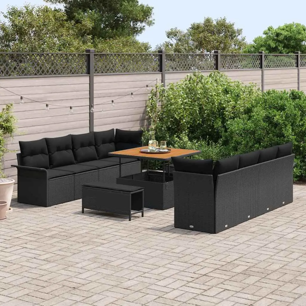 Outdoor Garden Sofa Set with Cushions Black Modular Lounging Furniture
