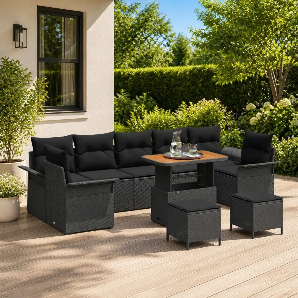 Garden Sofa Set Modular Poly Rattan Steel 10 Pieces Black Outdoor Patio Furniture