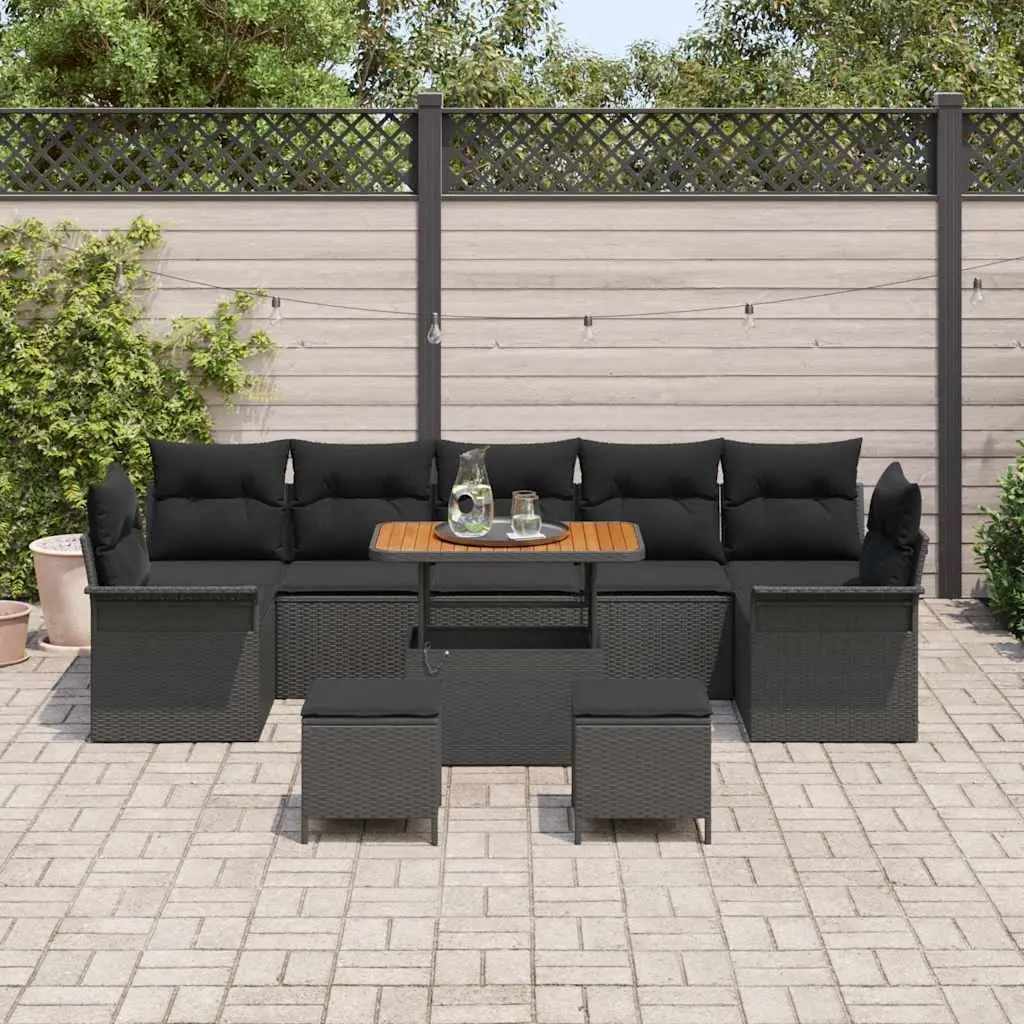 Garden Sofa Set Modular Poly Rattan Steel 10 Pieces Black Outdoor Patio Furniture