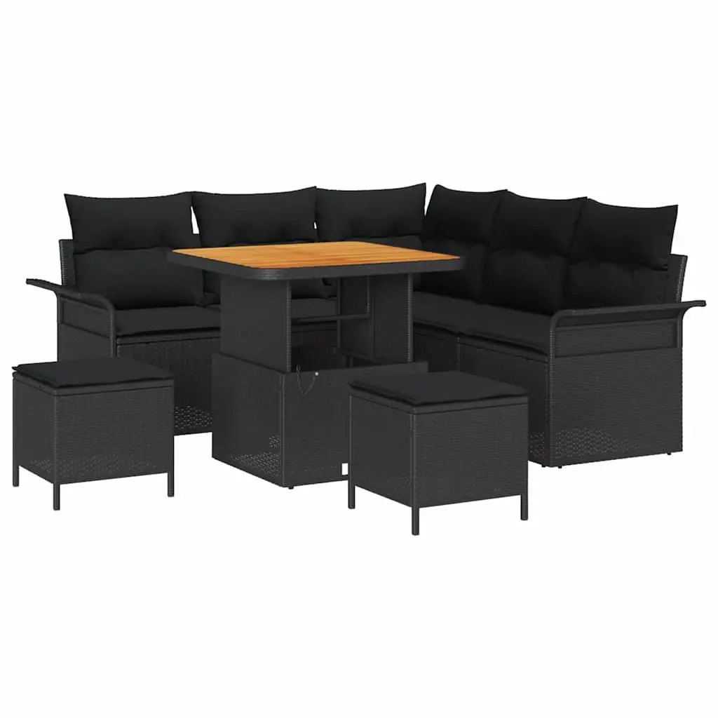 8 Piece Outdoor Garden Sofa Set Poly Rattan Steel Frame Black with Storage Cushions