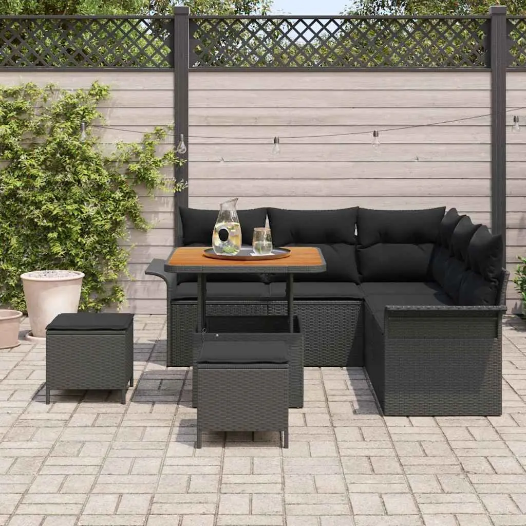 8 Piece Outdoor Garden Sofa Set Poly Rattan Steel Frame Black with Storage Cushions