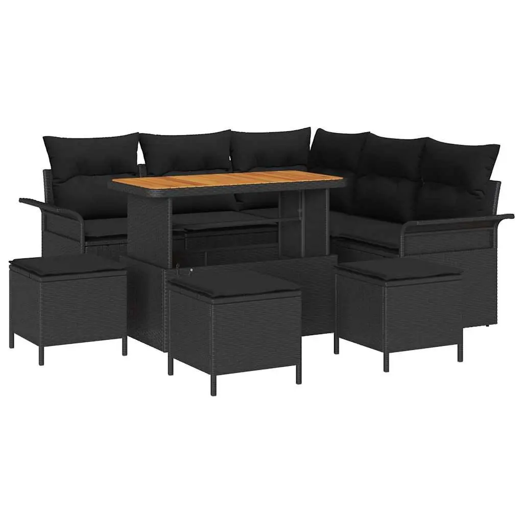 Outdoor Garden Sofa Set 9pcs with Storage Cushions Black Patio Seating