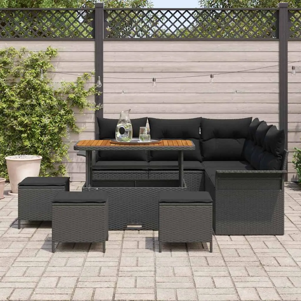 Outdoor Garden Sofa Set 9pcs with Storage Cushions Black Patio Seating
