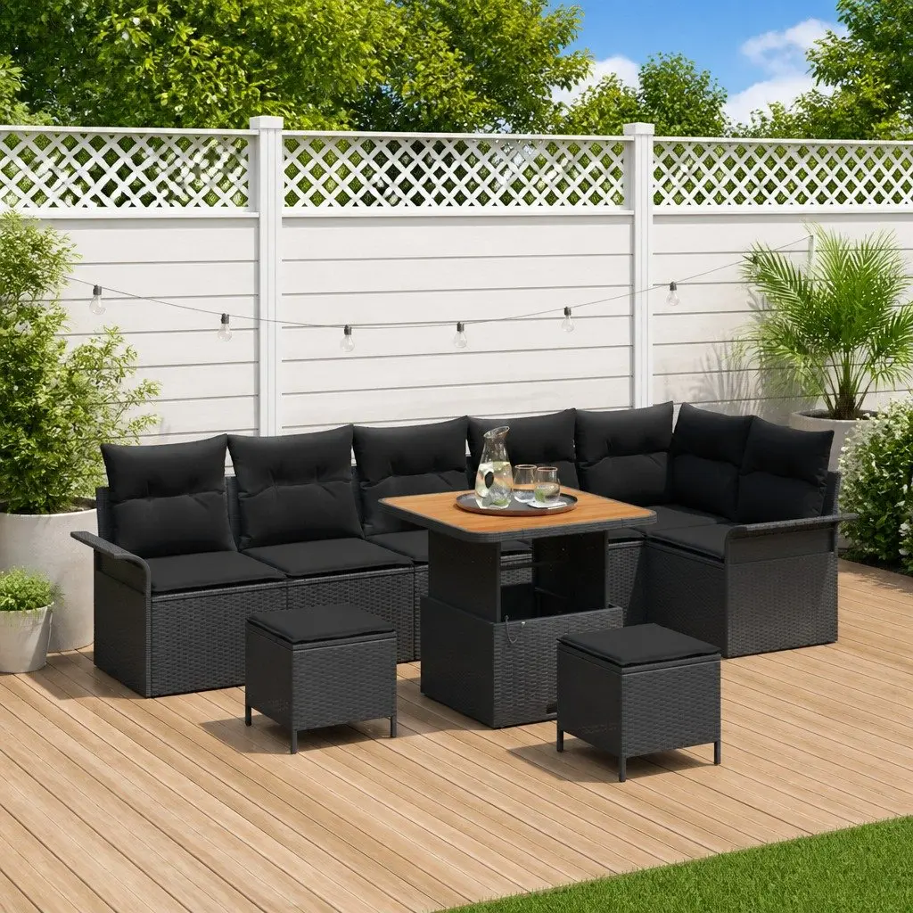 Outdoor Garden Sofa Set Poly Rattan 9 Piece Black Sectional Furniture