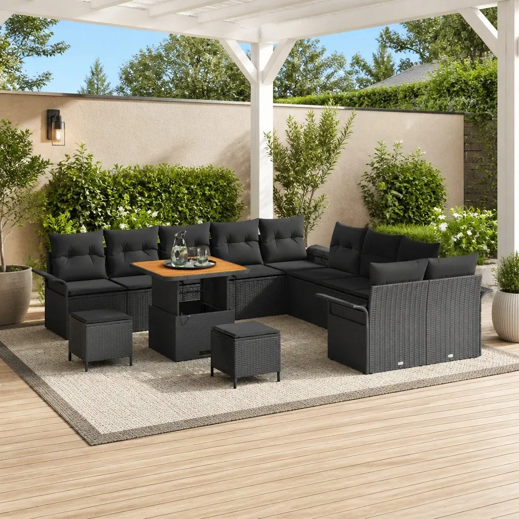Outdoor Garden Sofa Set Poly Rattan 13 Piece Patio Seating Black