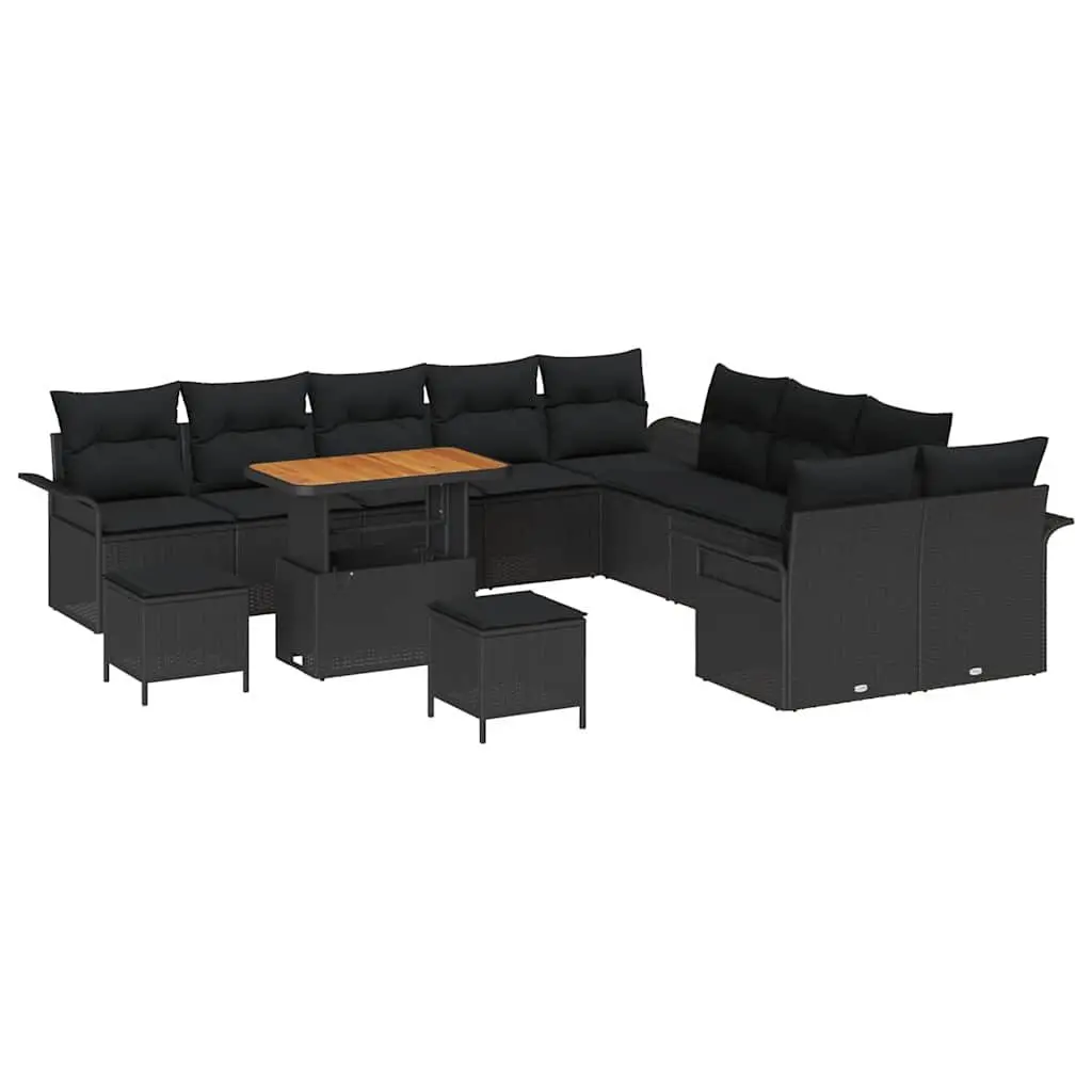 Outdoor Garden Sofa Set 13 pcs Black Poly Rattan Patio Furniture with Storage