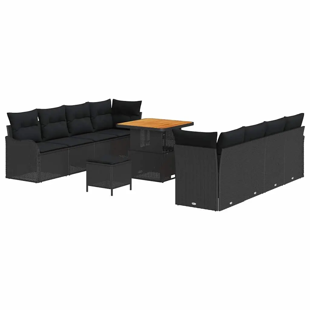 Garden Sofa Set Modular Poly Rattan with Storage Cushions Powder-Coated Steel Frame Black 11 Piece