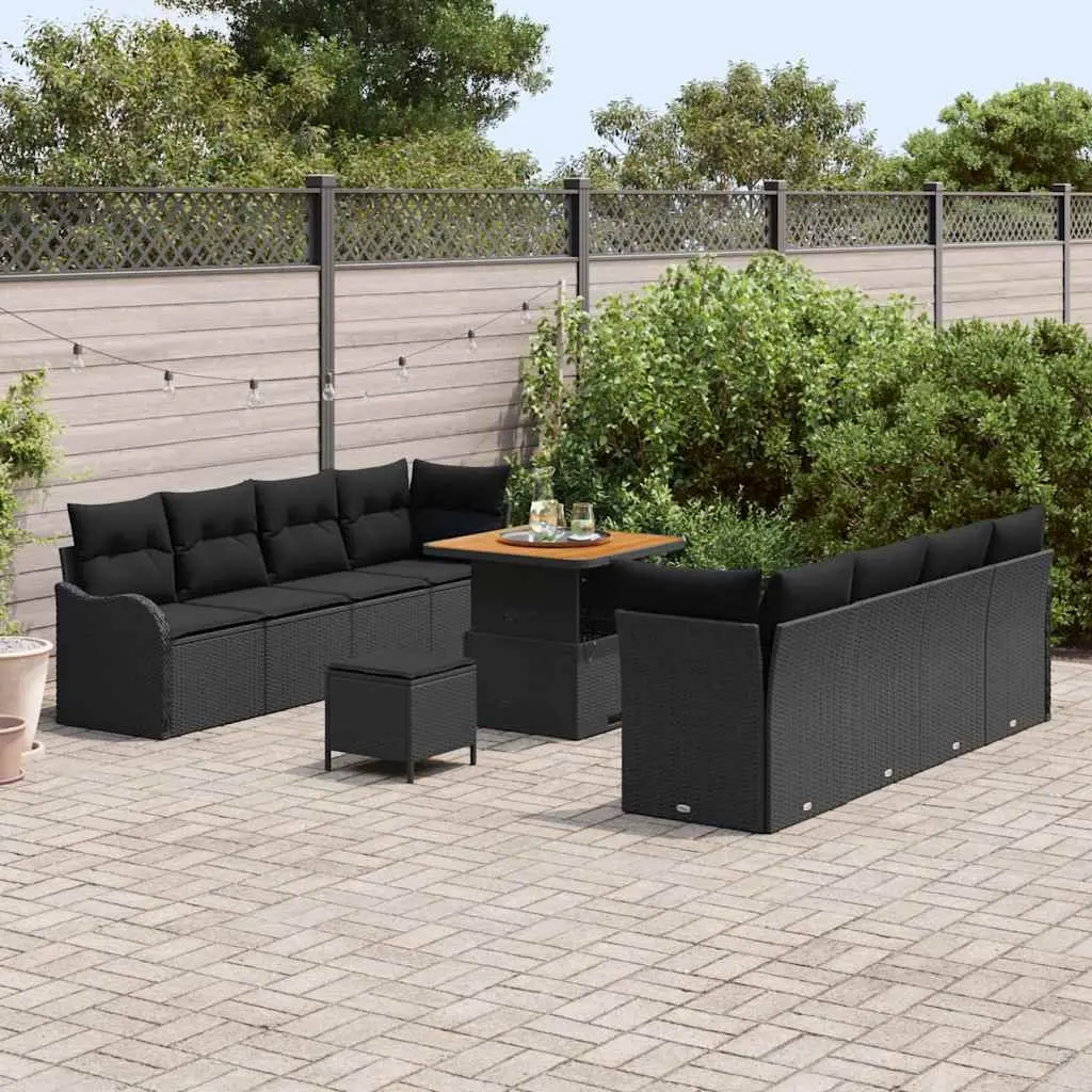 Garden Sofa Set Modular Poly Rattan with Storage Cushions Powder-Coated Steel Frame Black 11 Piece