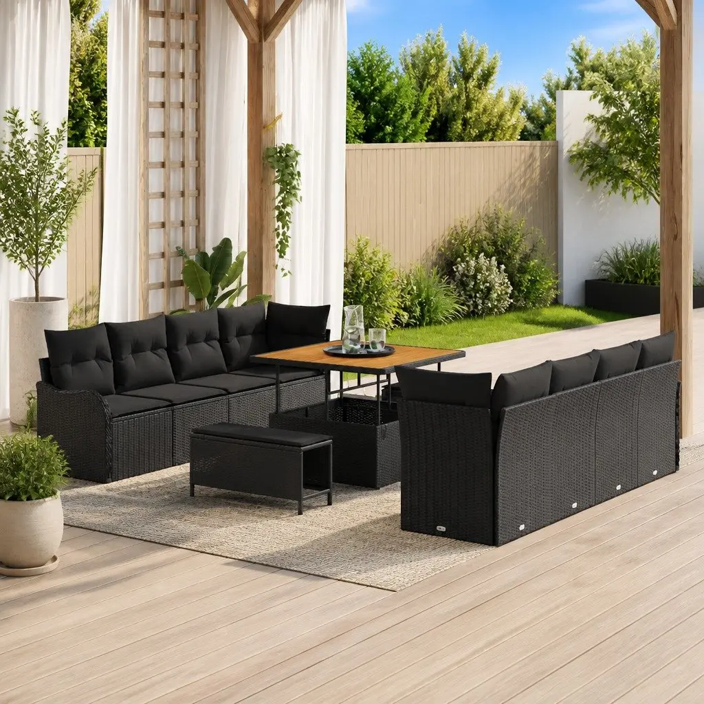 Outdoor Garden Sofa Set 11 Piece Modular Seating with Storage Cushions Black