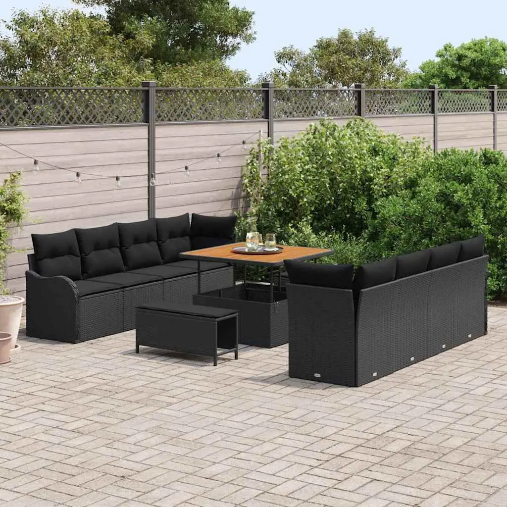 Outdoor Garden Sofa Set 11 Piece Modular Seating with Storage Cushions Black