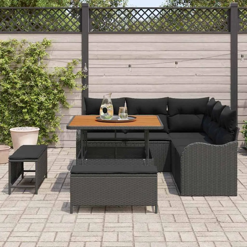 Outdoor Garden Sofa Set with Storage Box 8 Pieces Patio Seating Furniture Black