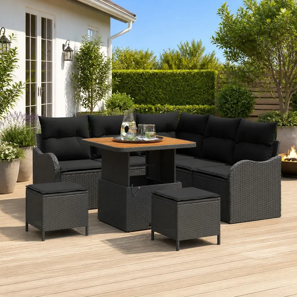 Outdoor Garden Sofa Set 8 Piece with Storage Cushion Black Patio Seating