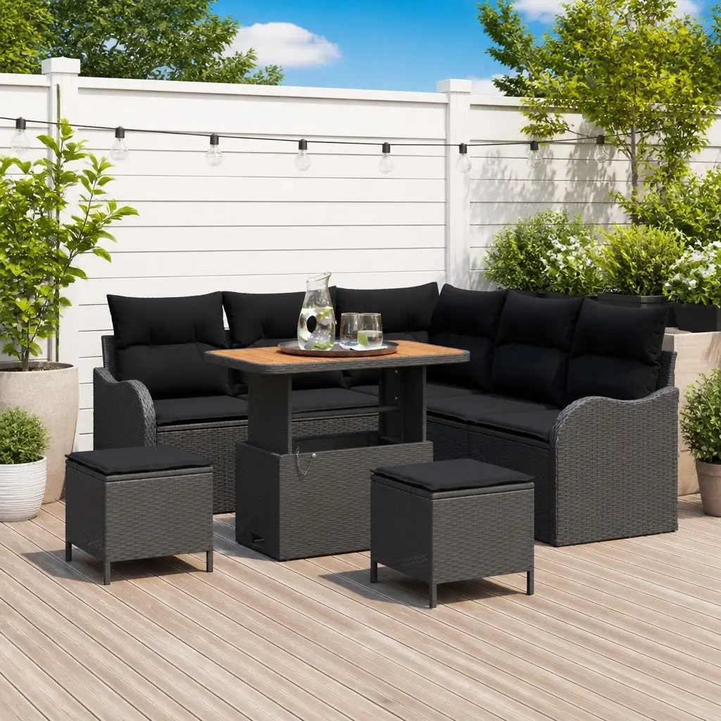 Outdoor Garden Sofa Set Modular Poly Rattan Powder-coated Steel Frame 8 Piece Black