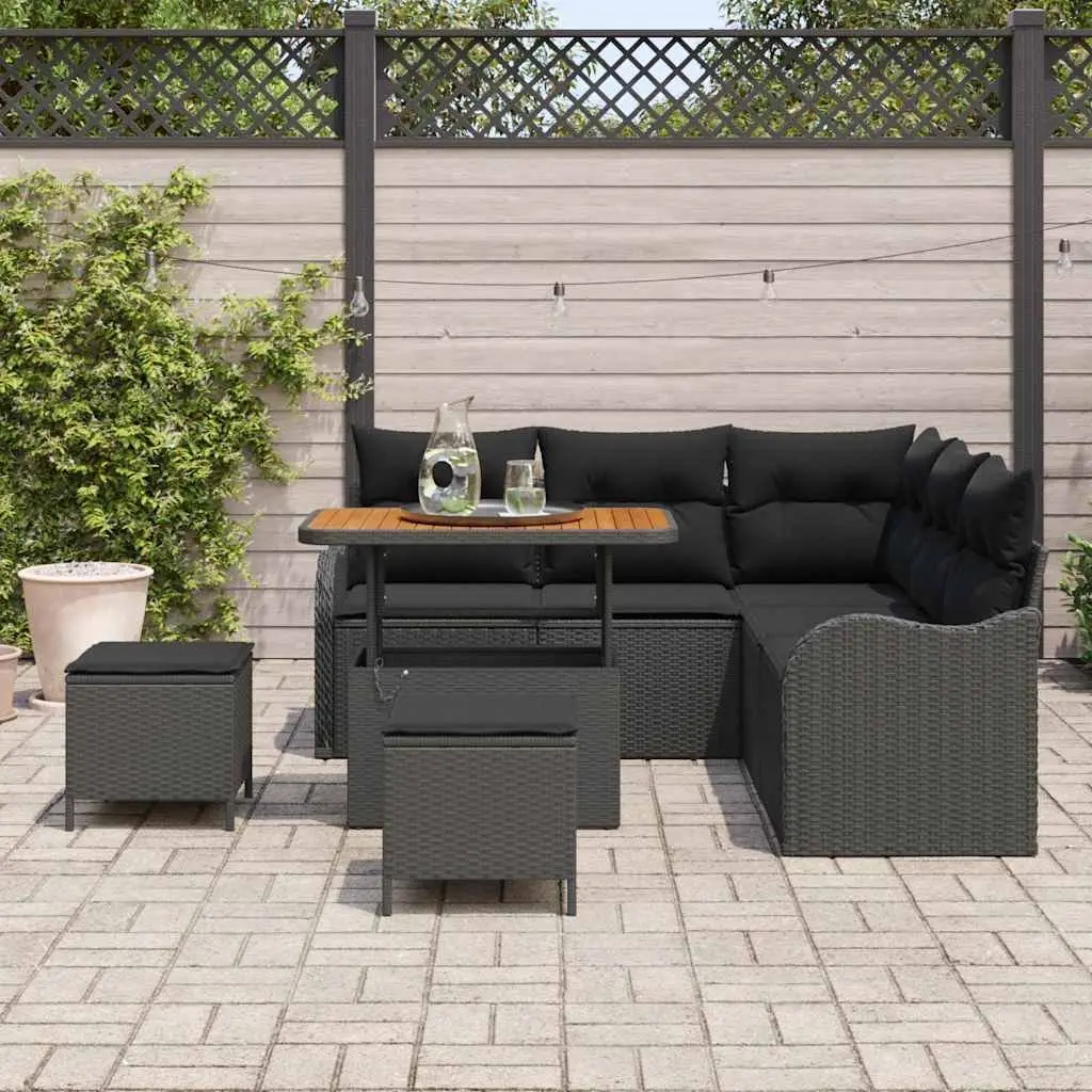 Outdoor Garden Sofa Set Modular Poly Rattan Powder-coated Steel Frame 8 Piece Black