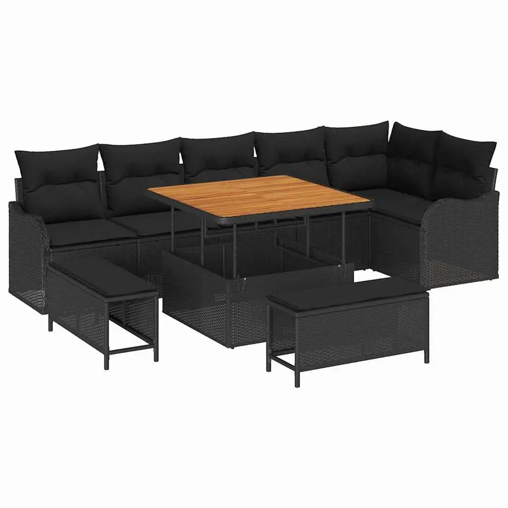 Outdoor Garden Sofa Set 9 Piece Modular Seating with Storage Cushions Black