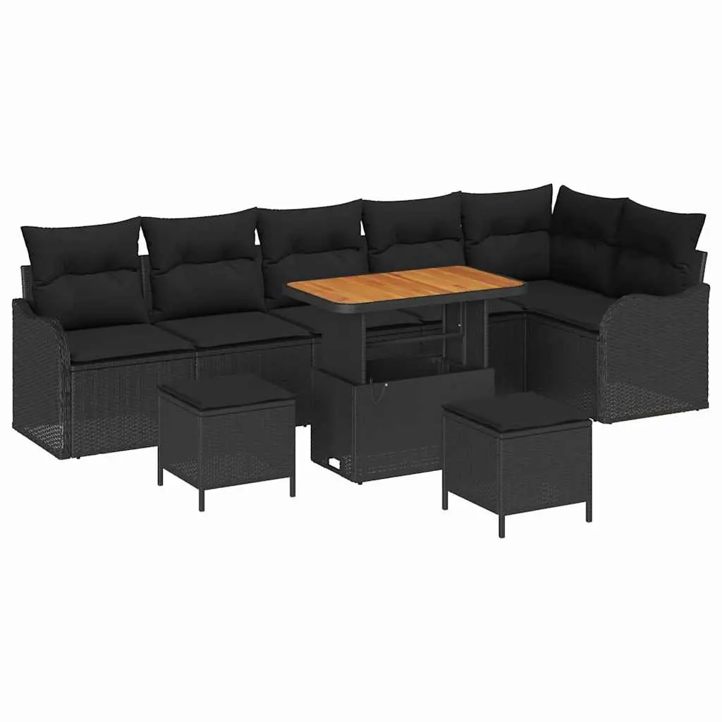 Outdoor Garden Sofa Set 9 Piece Modular Patio Furniture Black with Storage