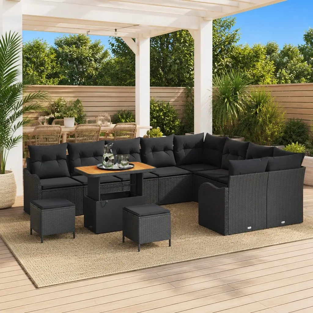 Outdoor Garden Sofa Set Modular Poly Rattan Powder-coated Steel 12 Piece Black