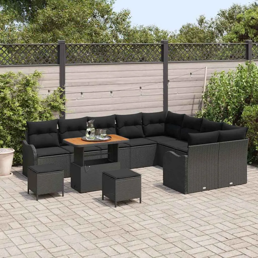 Outdoor Garden Sofa Set Modular Poly Rattan Powder-coated Steel 12 Piece Black