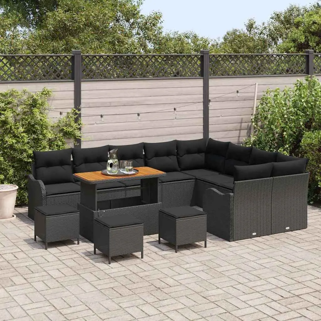 Outdoor Garden Sofa Set 13 Pieces with Storage Cushions Black Modular Seating